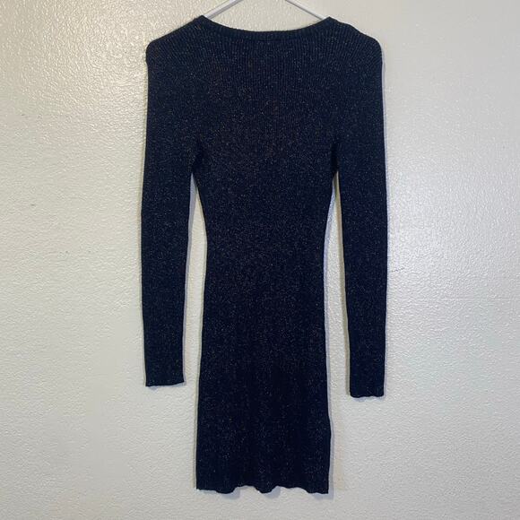 BCBGeneration Black Rib-Knit Sparkle Metallic Fitted Sweater Dress Size Small - Picture 5 of 5